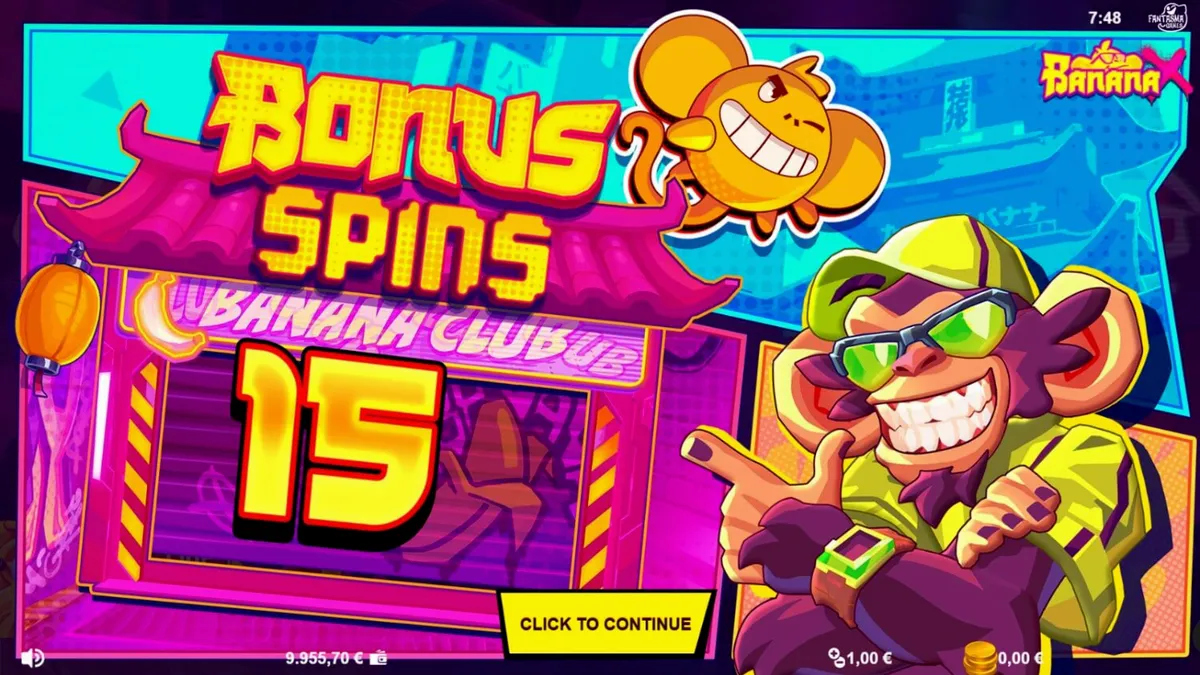 Tampilan visual neon dan penuh warna dari slot Banana X dengan elemen influencer.