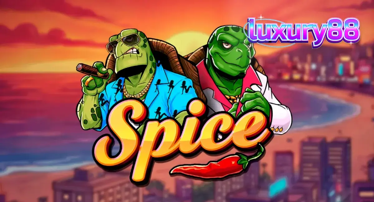 Tampilan visual slot Spice dengan tema kura-kura dan estetika neon